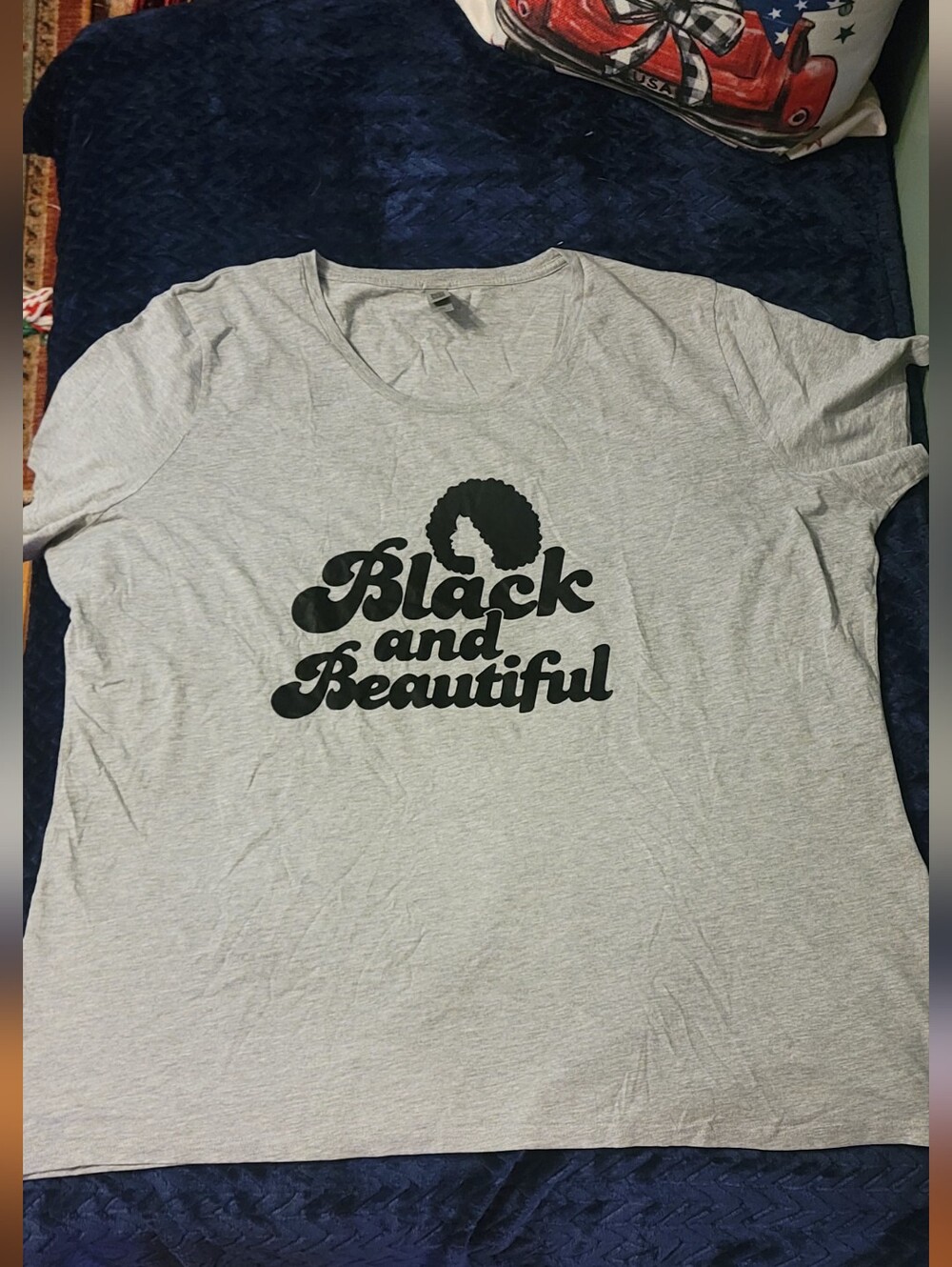 Instant message ‘Black & Beautiful' Grey& Black Graphic Tee, Size 4X